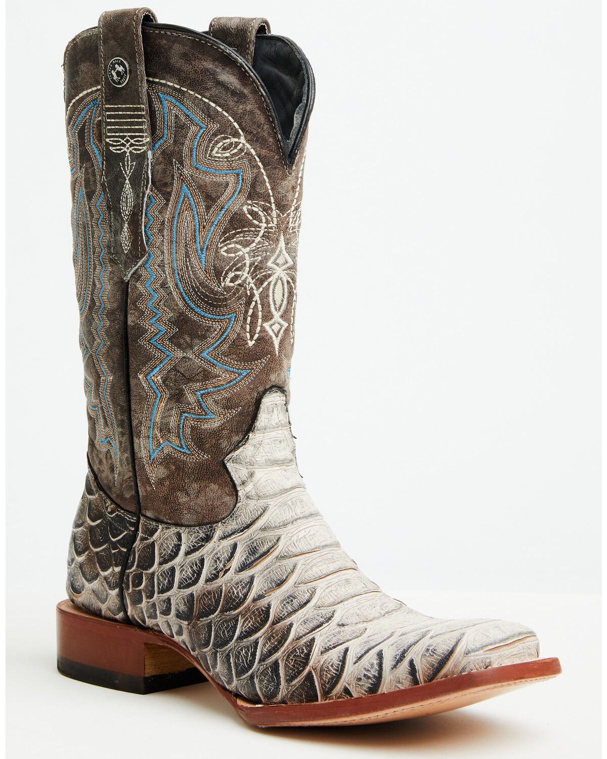 Image #1 - Tanner Mark Men's Python Print Western Boots - Broad Square Toe, Natural, hi-res