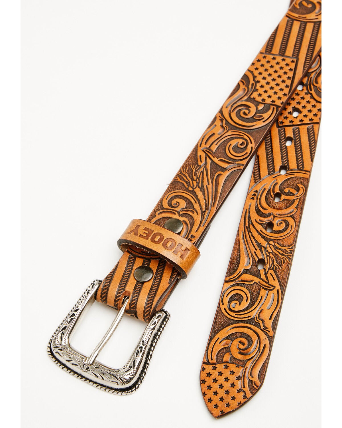 Image #2 - Hooey Men's American Flag Tooled Belt, Tan, hi-res