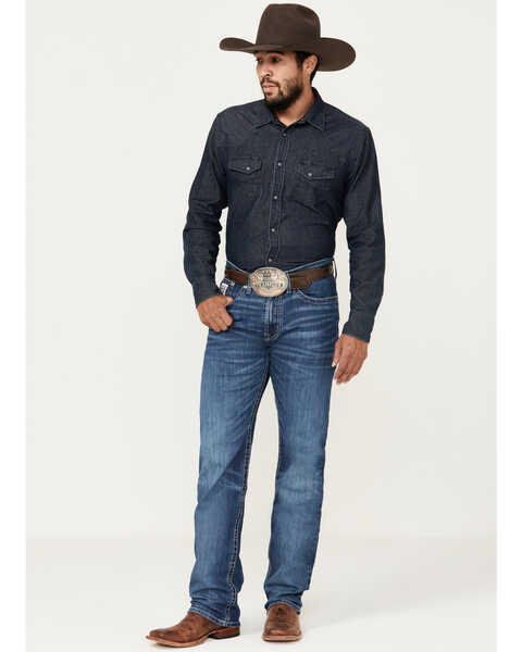Cinch Men's White Label Medium Stonewash Straight Denim Jeans , Indigo, hi-res