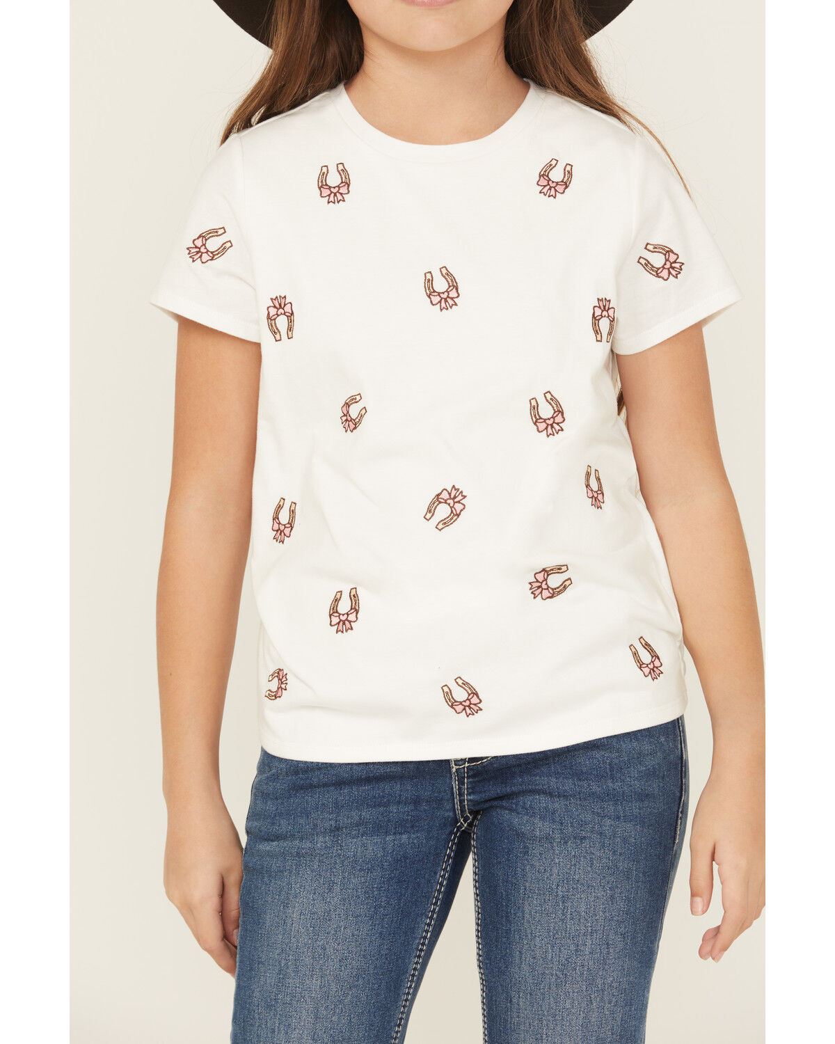 Image #2 - Shyanne Girls' Bow Horseshoe Embroidered Short Sleeve Tee, Pink, hi-res