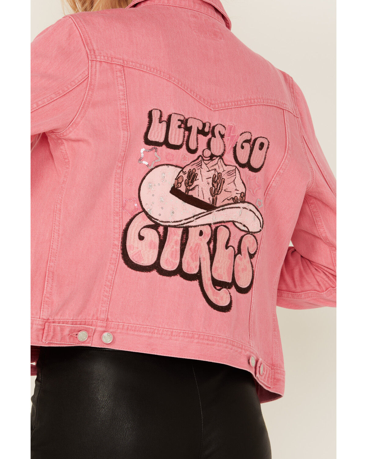 Image #4 - Grace in LA Women's Let's Go Girls Denim Jacket, Pink, hi-res