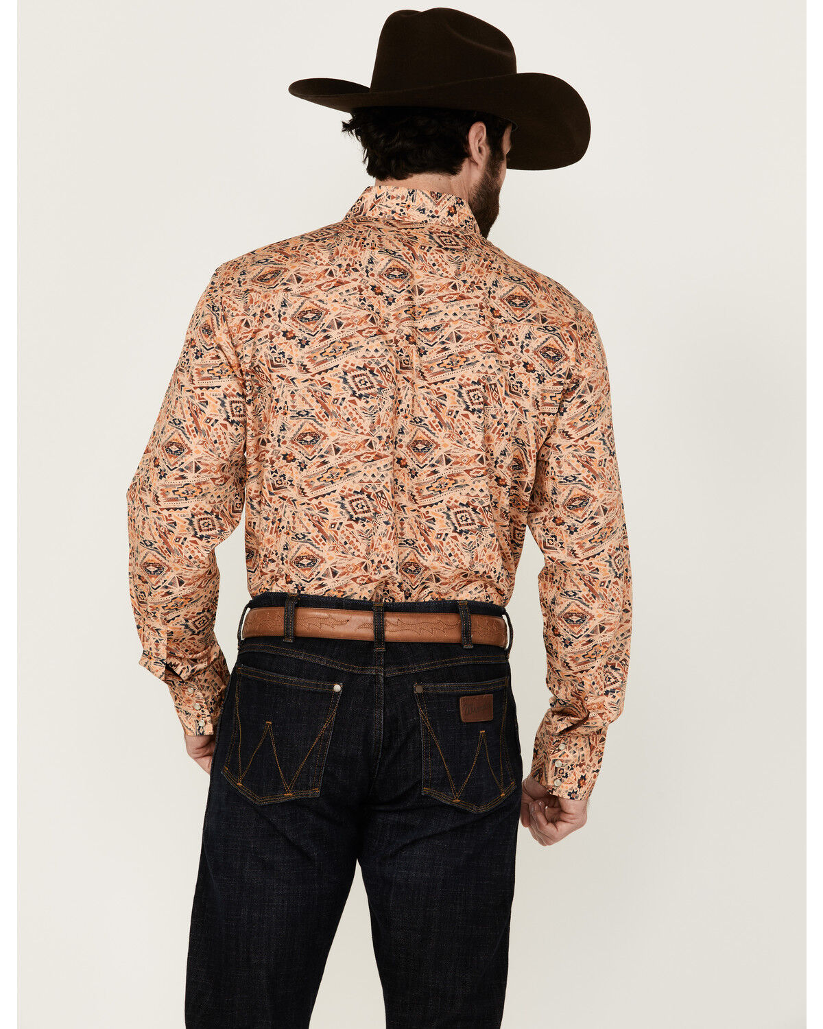 Image #4 - Wrangler Men's Checotah Print Long Sleeve Snap Western Shirt - Tall, Tan, hi-res