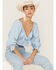 Image #1 - Beyond The Radar Women's Gingham Tie Front Crop Blouse, Blue, hi-res