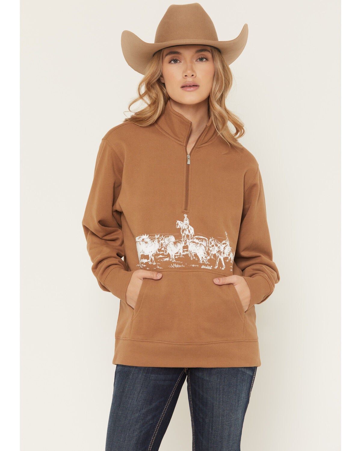 Ariat Women's Boot Barn Exclusive Scenic 1/2 Zip Pullover, Brown, hi-res