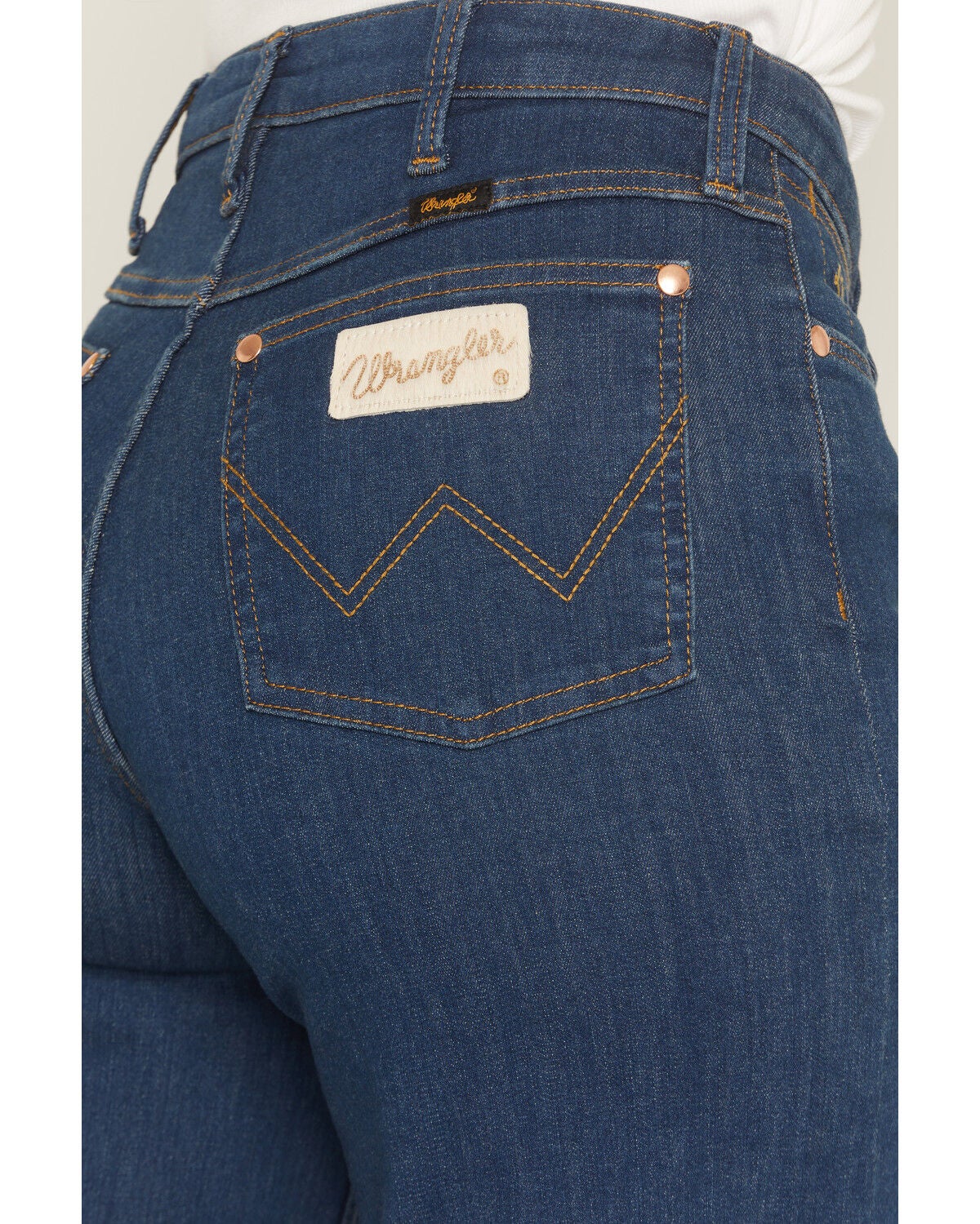 Image #4 - Wrangler X Lainey Wilson Women's Cheeky Wide Leg Stretch Denim Jeans, Blue, hi-res
