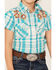Image #3 - Shyanne Girls' Embroidered Plaid Print Short Sleeve Pearl Snap Shirt, Turquoise, hi-res