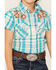 Shyanne Girls' Embroidered Plaid Print Short Sleeve Pearl Snap Shirt, Turquoise, hi-res