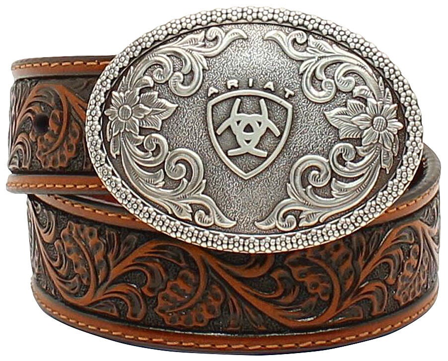 Ariat Boys Range Tooled Belt, Tan, hi-res