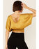 Image #3 - Wild Moss Women's Mustard Jacquard Satin Tie Back Smocked Top, Mustard, hi-res