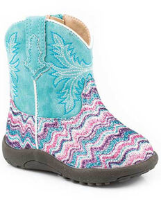 Roper Infant Girls' Glitter Southwestern Boots - Wide Square Toe, Multi, hi-res