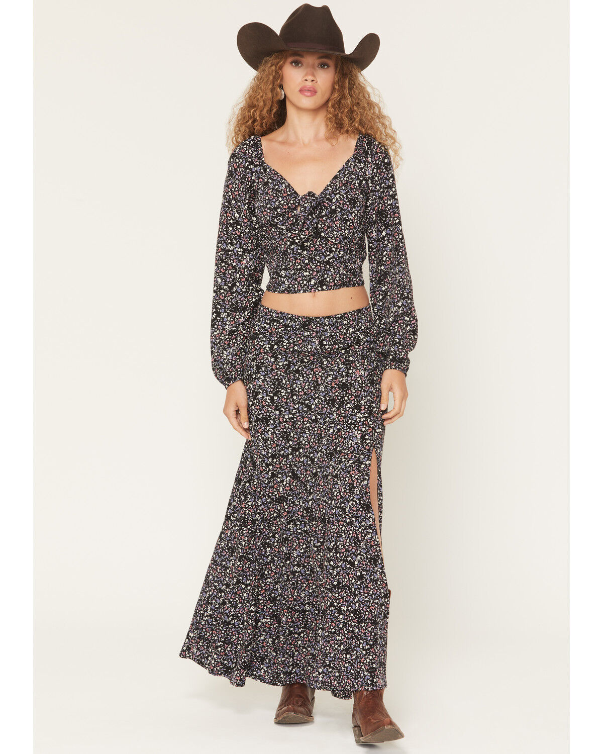 Image #1 - Idyllwind Women's Ridgepoint Ditsy Floral Print High Slit Maxi Skirt, Black, hi-res