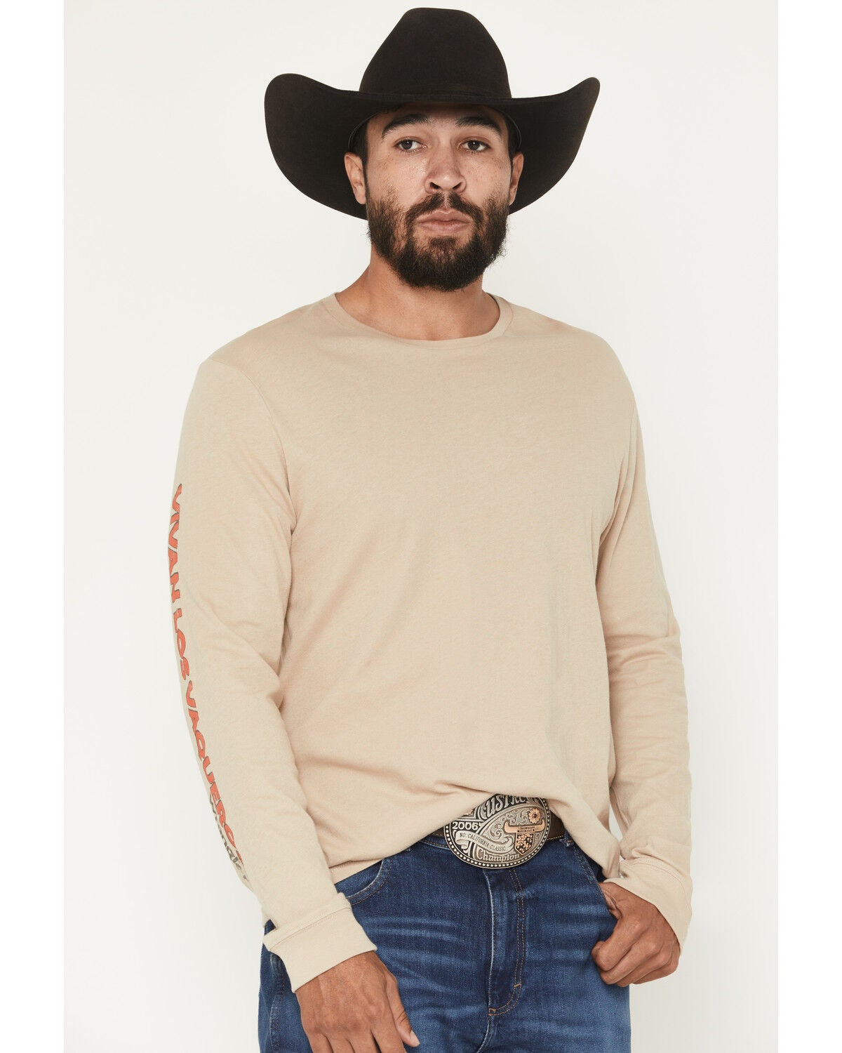Image #2 - Wrangler Men's Boot Barn Exclusive Vivan Los Vaqueros Long Sleeve Graphic T-Shirt, Taupe, hi-res