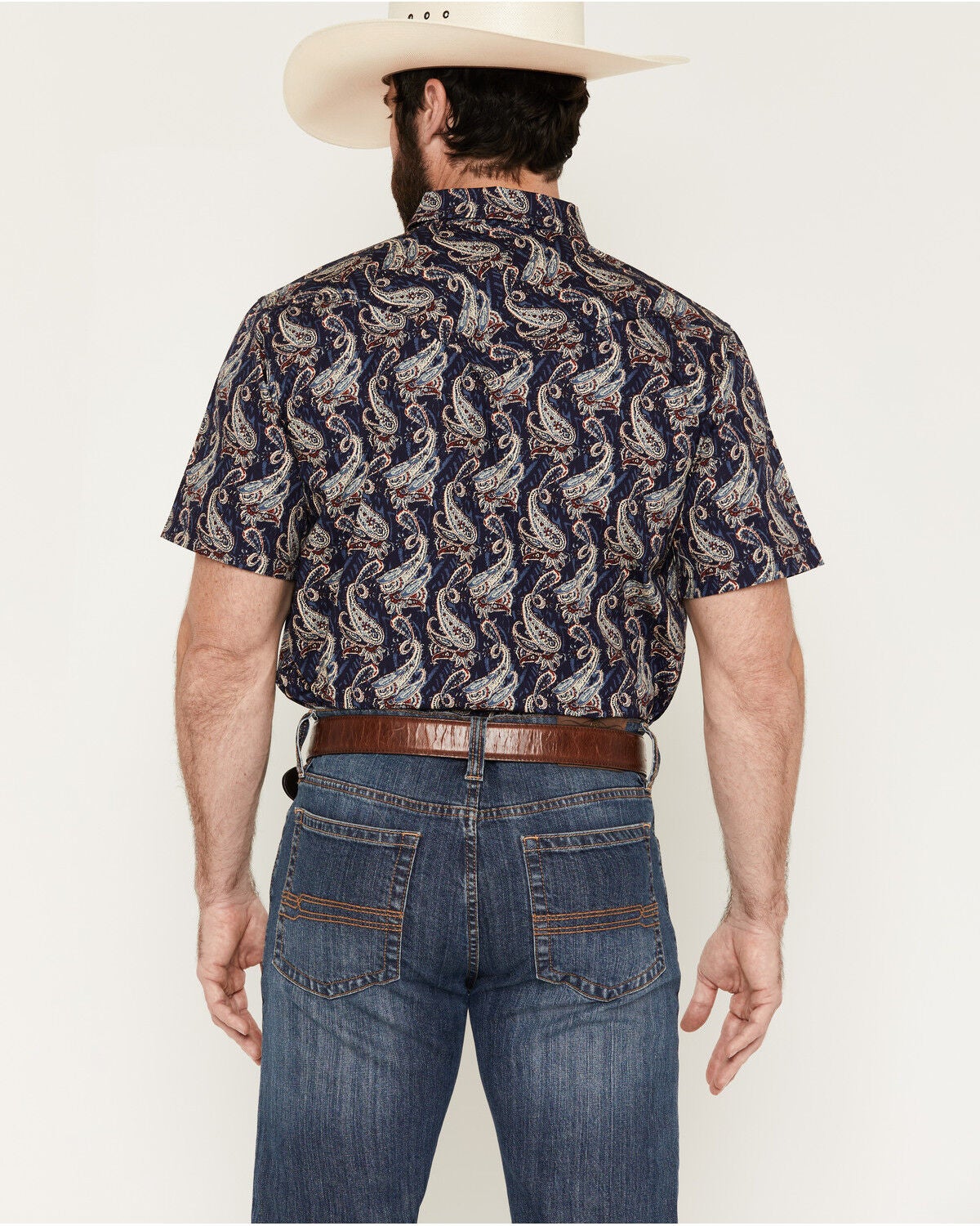 Image #4 - Cody James Men's Easy Livin' Paisley Print Short Sleeve Snap Western Shirt - Big, Navy, hi-res