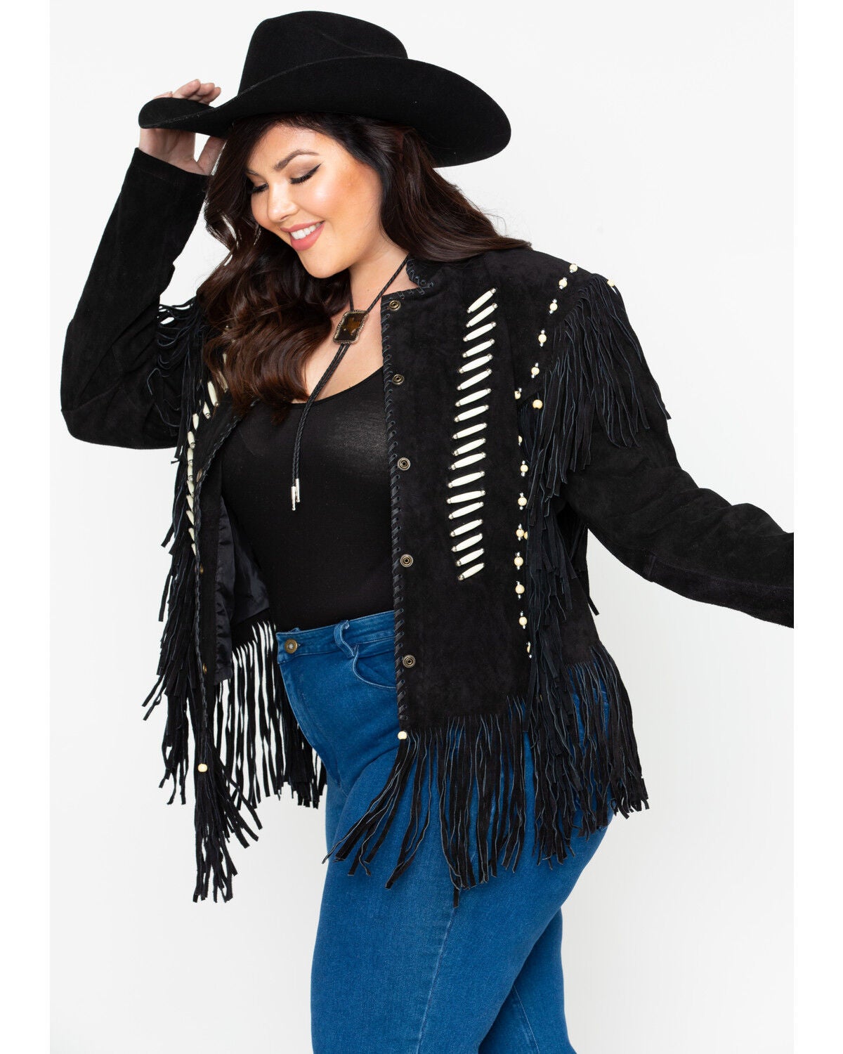 Image #4 - Liberty Wear Bone Bead & Fringe Leather Jacket - Plus, , hi-res