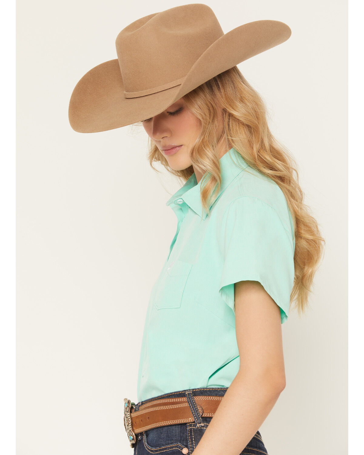 Image #2 - Cinch Women's Solid ArenaFlex Short Sleeve Button-Down Stretch Western Shirt, Green, hi-res