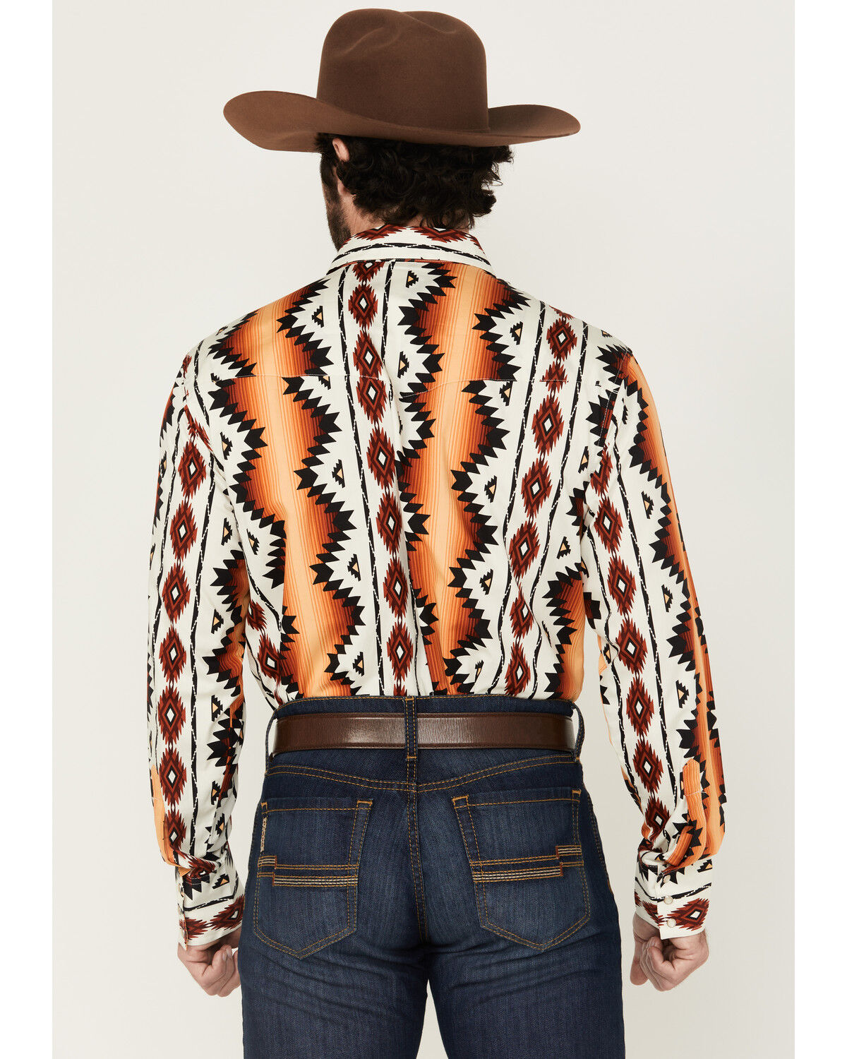Image #4 - Wrangler Men's Checotah Southwestern Print Long Sleeve Snap Western Shirt, Orange, hi-res