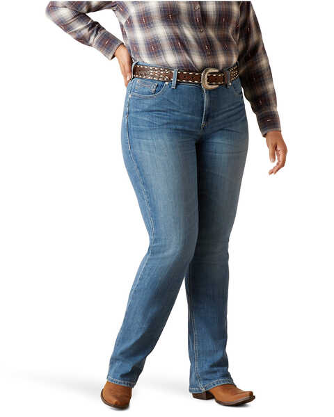 Image #1 - Ariat Women's R.E.A.L Medium Wash Perfect Rise Clover Straight Jeans - Plus , Medium Wash, hi-res