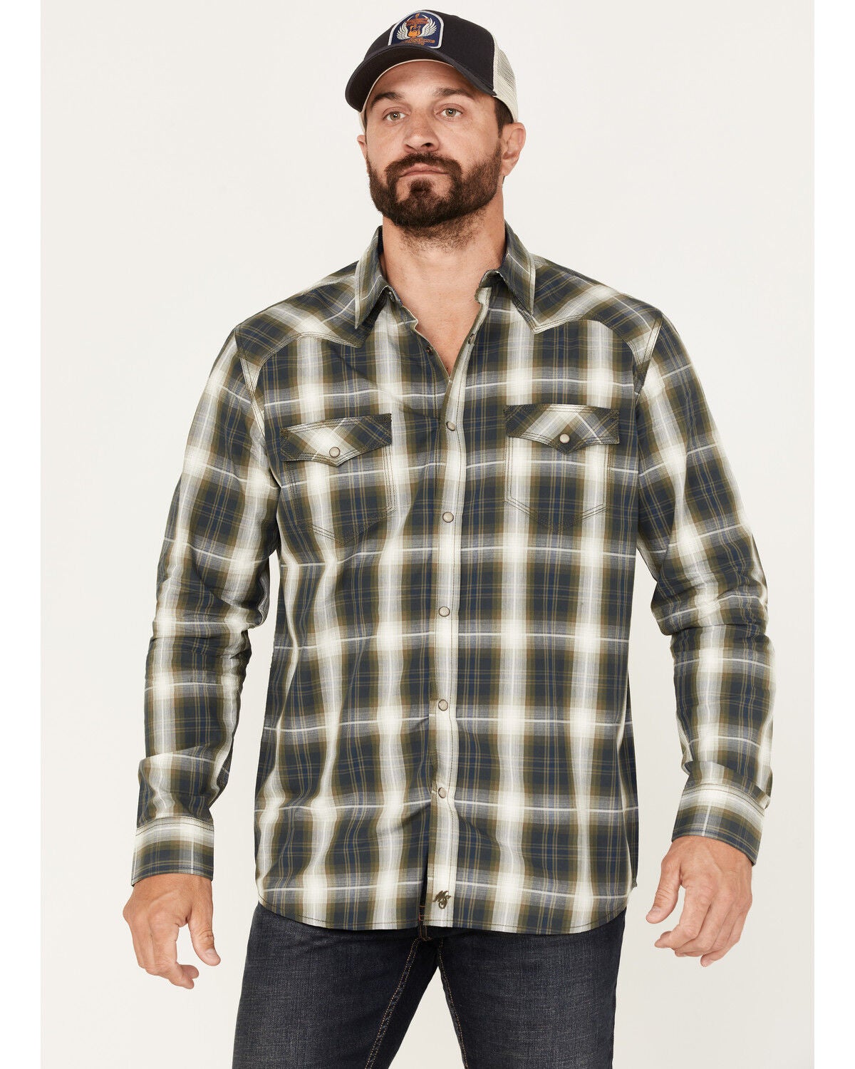 Moonshine Spirit&reg; Men's All Day Long Large Plaid Snap Western Shirt, Green, hi-res