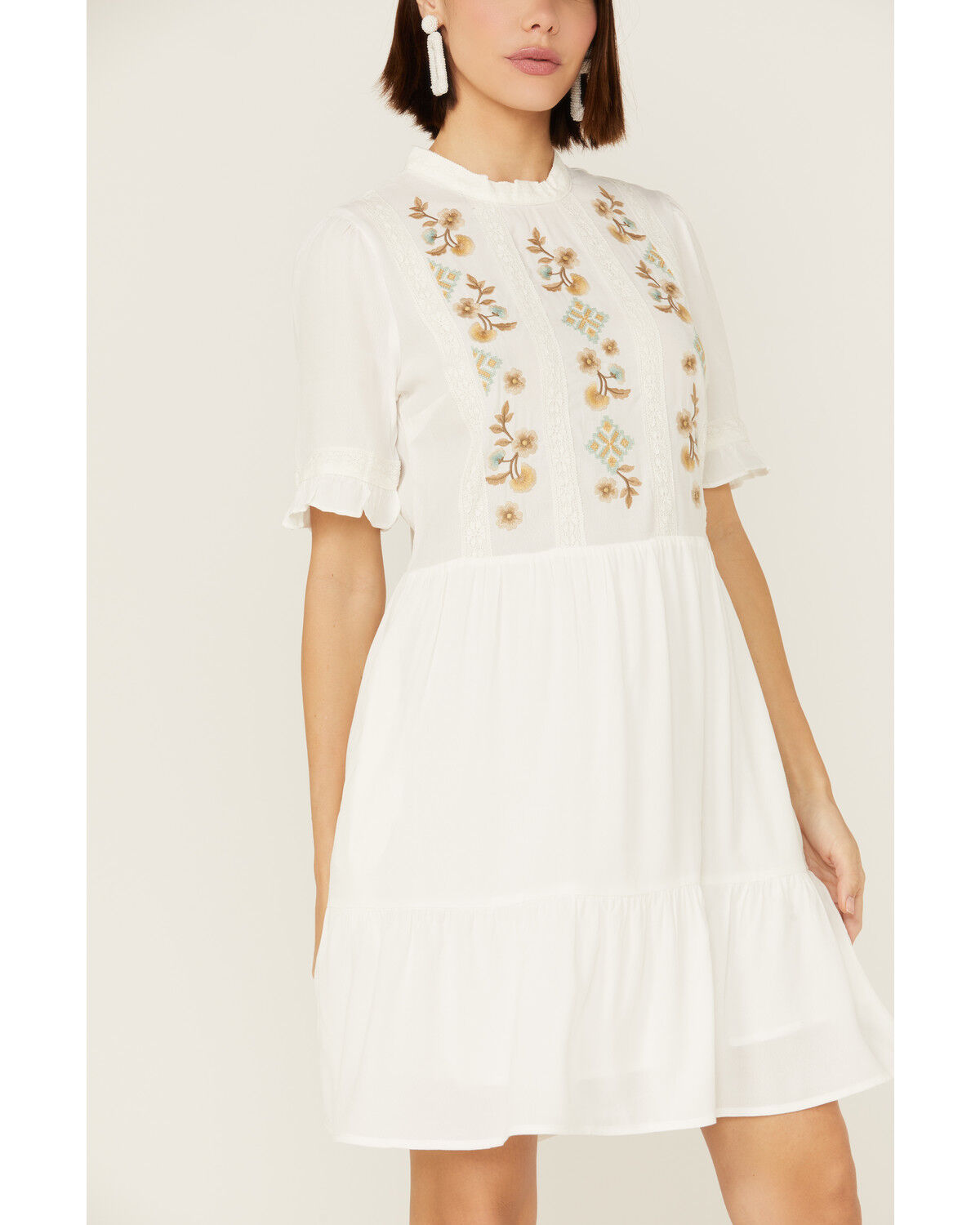 Image #2 - Stetson Women's Embroidered Floral Ruffle Surplice Mini Dress, , hi-res