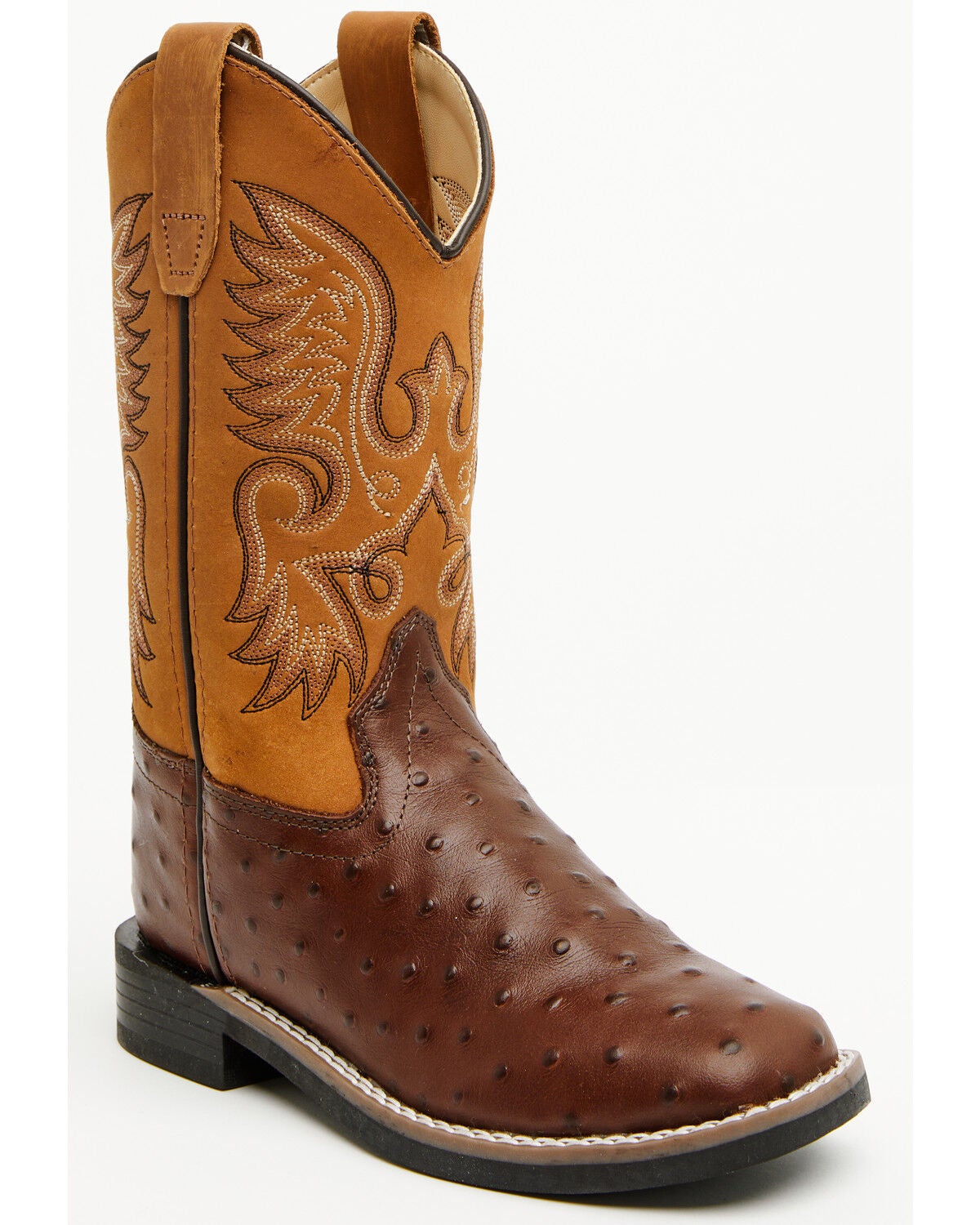 Cody James Boys' Dean Ostrich Print Western Boots - Broad Square Toe, Cognac, hi-res