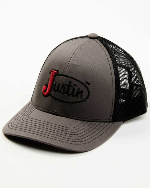 Justin Men's Embroidered Logo Mesh Back Baseball Cap, Grey, hi-res