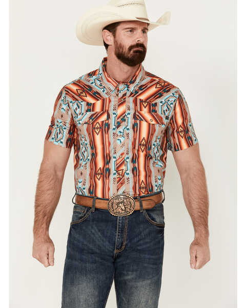 Image #1 - Rock & Roll Denim Men's Southwestern Short Sleeve Pearl Snap Western Shirt , Orange, hi-res