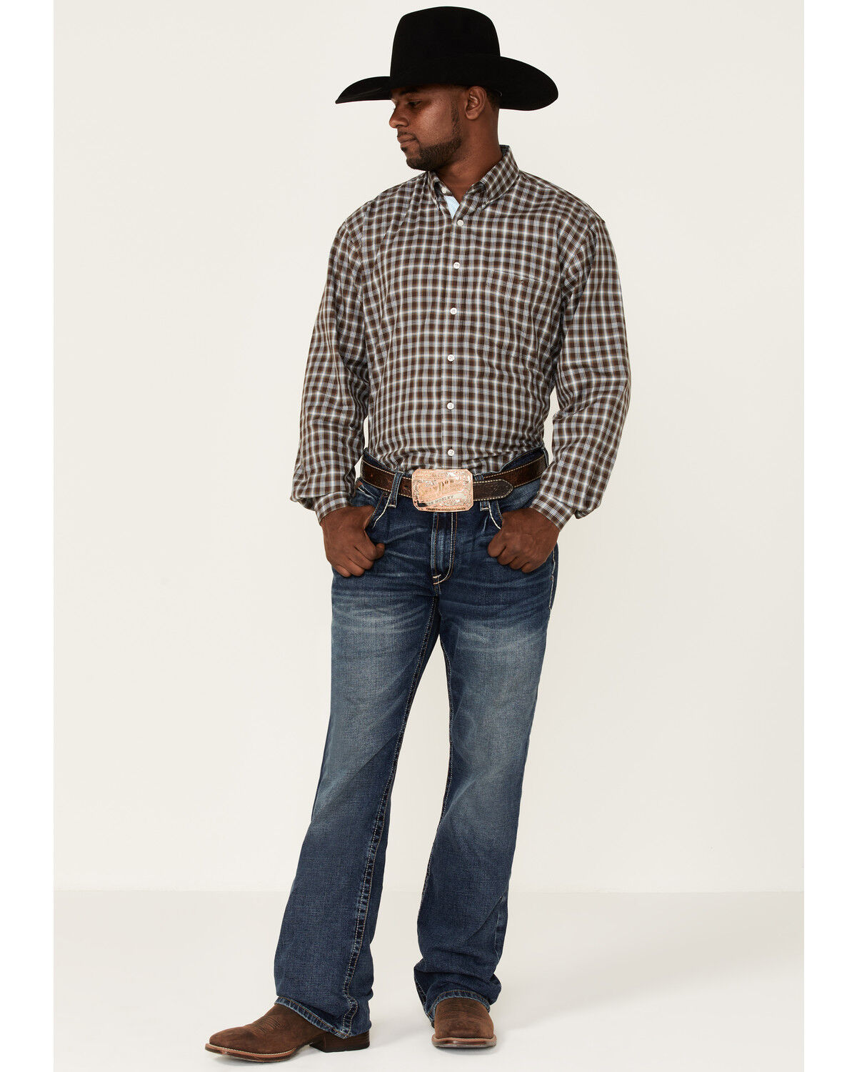 Image #2 - Resistol Men's Quincy Small Plaid Long Sleeve Button Down Western Shirt, Blue, hi-res