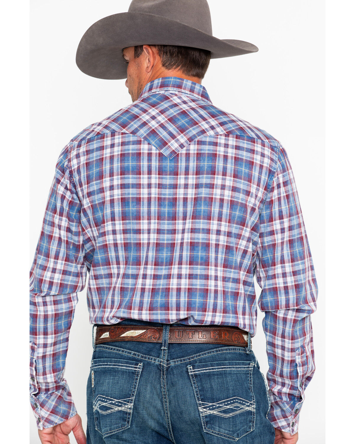 Image #2 - Rock & Roll Denim Men's Double Dye Plaid Print Long Sleeve Western Shirt, Grey, hi-res