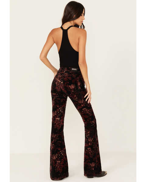 Image #3 - Shyanne Women's Printed Velveteen High Rise Stretch Flare Jeans, Black, hi-res