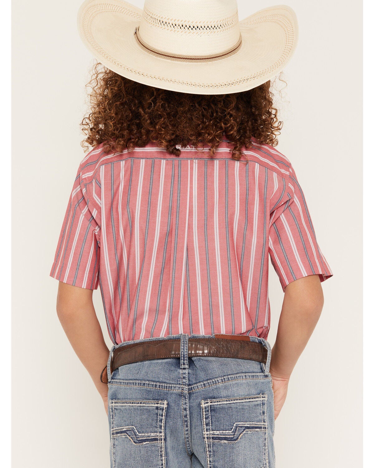 Image #4 - Ariat Boys' Striped Short Sleeve Button-Down Western Shirt, Red, hi-res