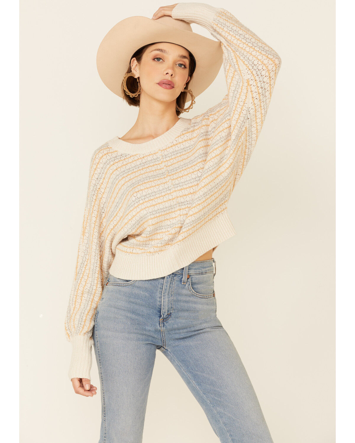 Image #1 - Shyanne Women's Light Yellow Dolman Stripe Pullover Sweater, , hi-res
