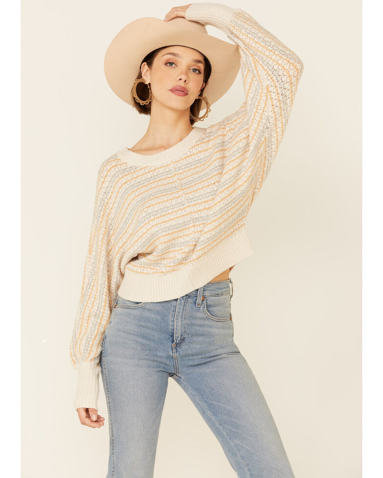 Shyanne Women's Light Yellow Dolman Stripe Pullover Sweater, Light Yellow, hi-res