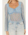 Image #3 - Trixxi Women's Solid Lace Long Bell Sleeve Shirt, Blue, hi-res