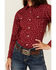 Image #3 - Ariat Girls' Conversation print Long Sleeve Pearl Snap Western Shirt, Red, hi-res