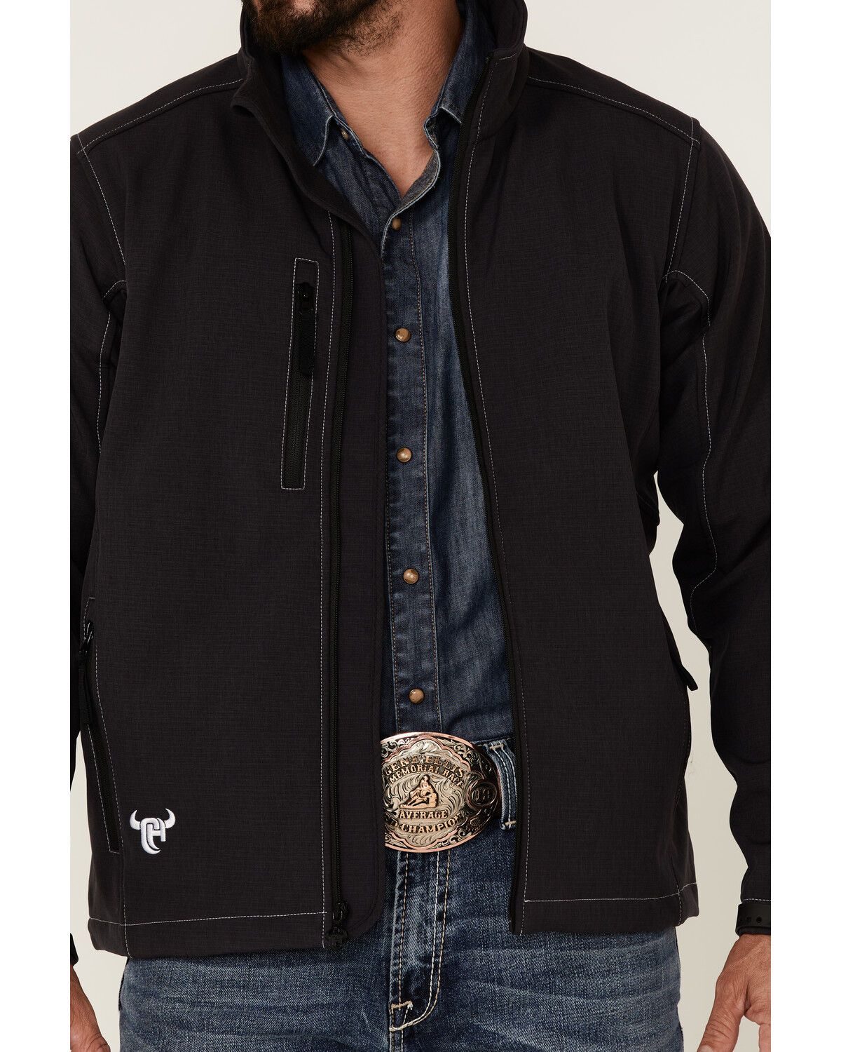 Image #3 - Cowboy Hardware Men's Barbwire Stitched Zip-Front Poly Shell Jacket , , hi-res