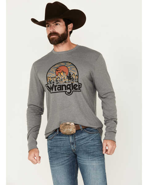 Wrangler Men's Landscape Logo Long Sleeve Graphic T-Shirt, Grey, hi-res