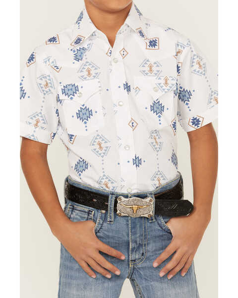 Image #3 - Ely Walker Boys' Southwestern Print Short Sleeve Pearl Snap Western Shirt , White, hi-res