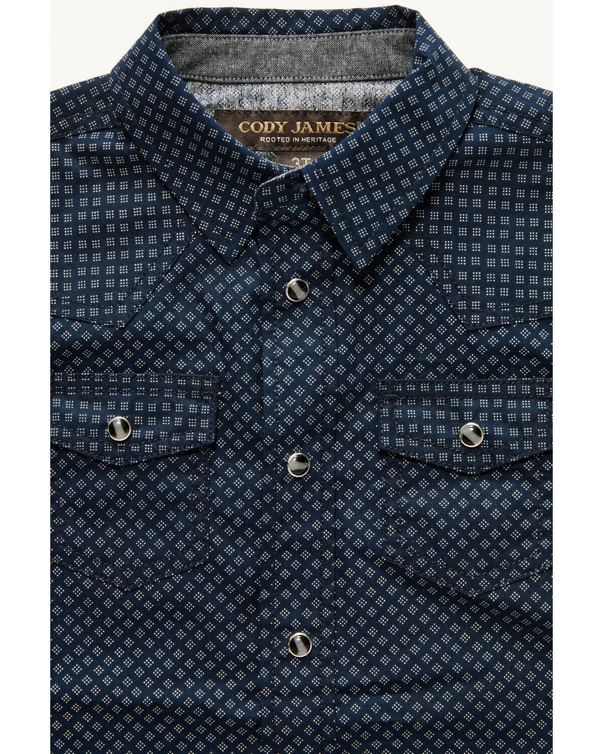 Image #2 - Cody James Toddler Boys' Tripp Geo Print Short Sleeve Snap Western Shirt, Navy, hi-res