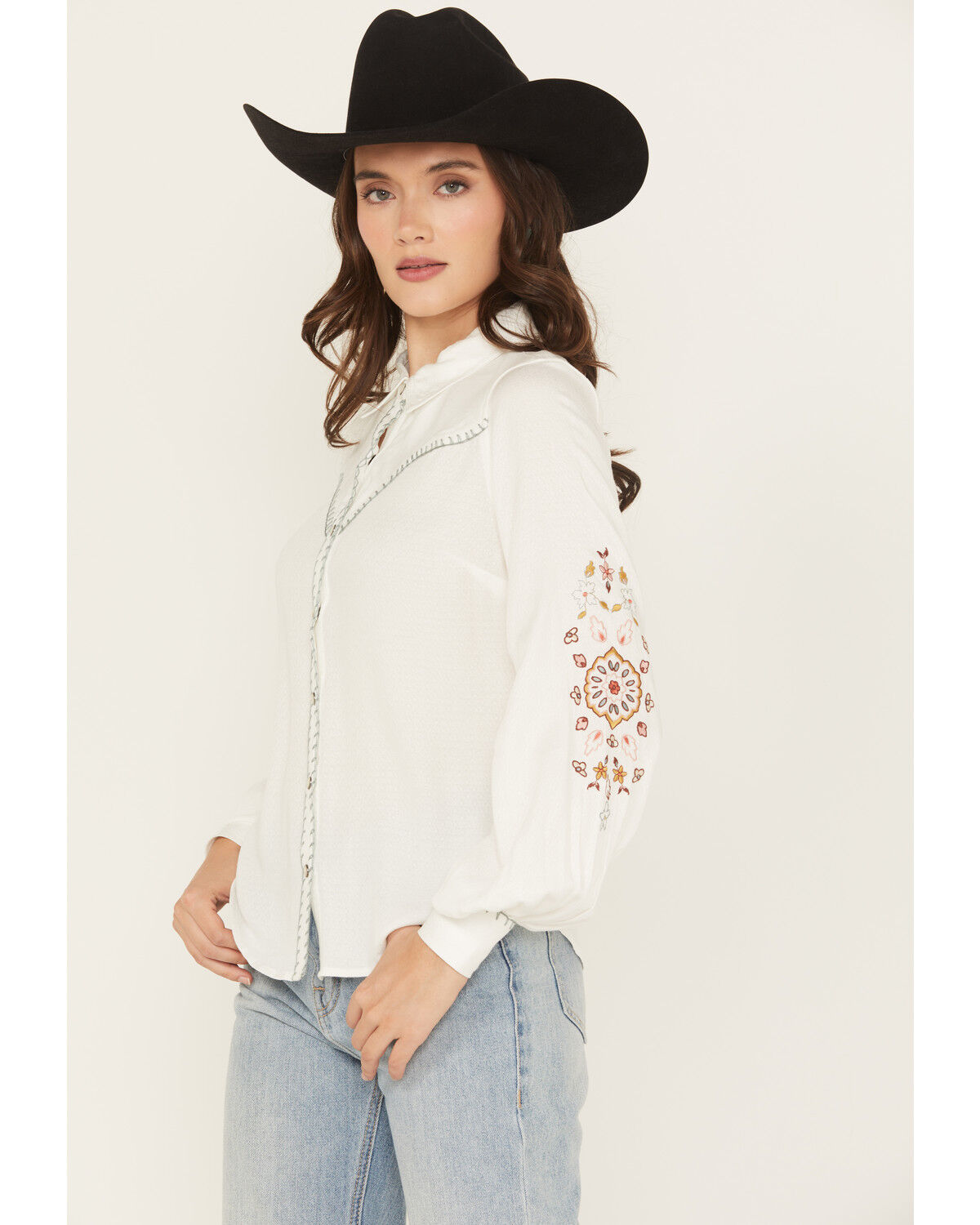Image #1 - Shyanne Women's Embroidered Long Sleeve Snap Western Shirt, White, hi-res