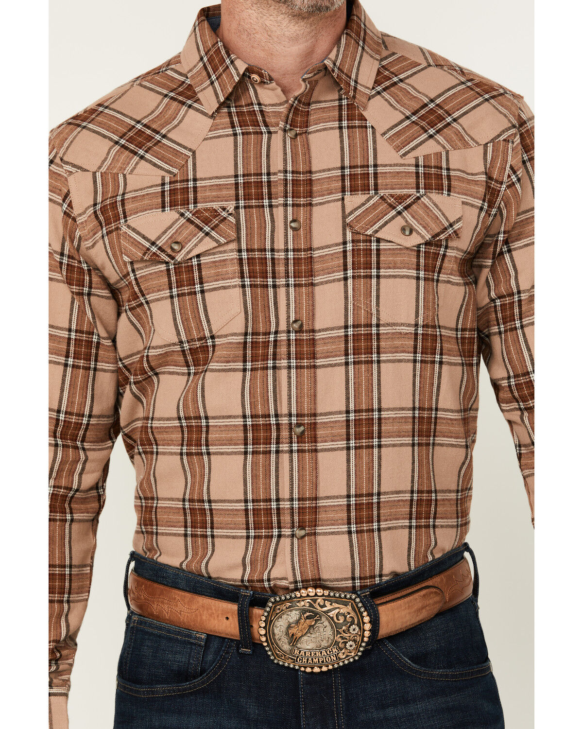 Image #3 - Cody James Men's Frontier Plaid Print Long Sleeve Snap Western Shirt, Tan, hi-res