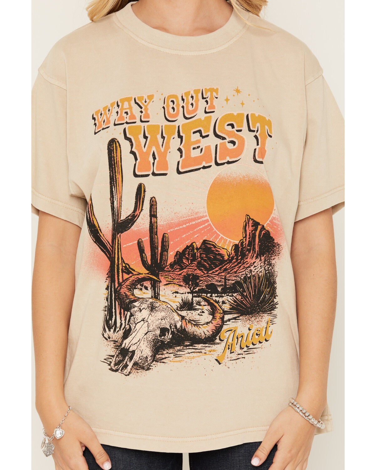 Image #3 - Ariat Women's Way Out West Short Sleeve Graphic Tee, Tan, hi-res