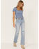 Image #1 - Cleo + Wolf Women's Light Wash High Rise Patchwork Distressed Straight Jeans, Medium Wash, hi-res