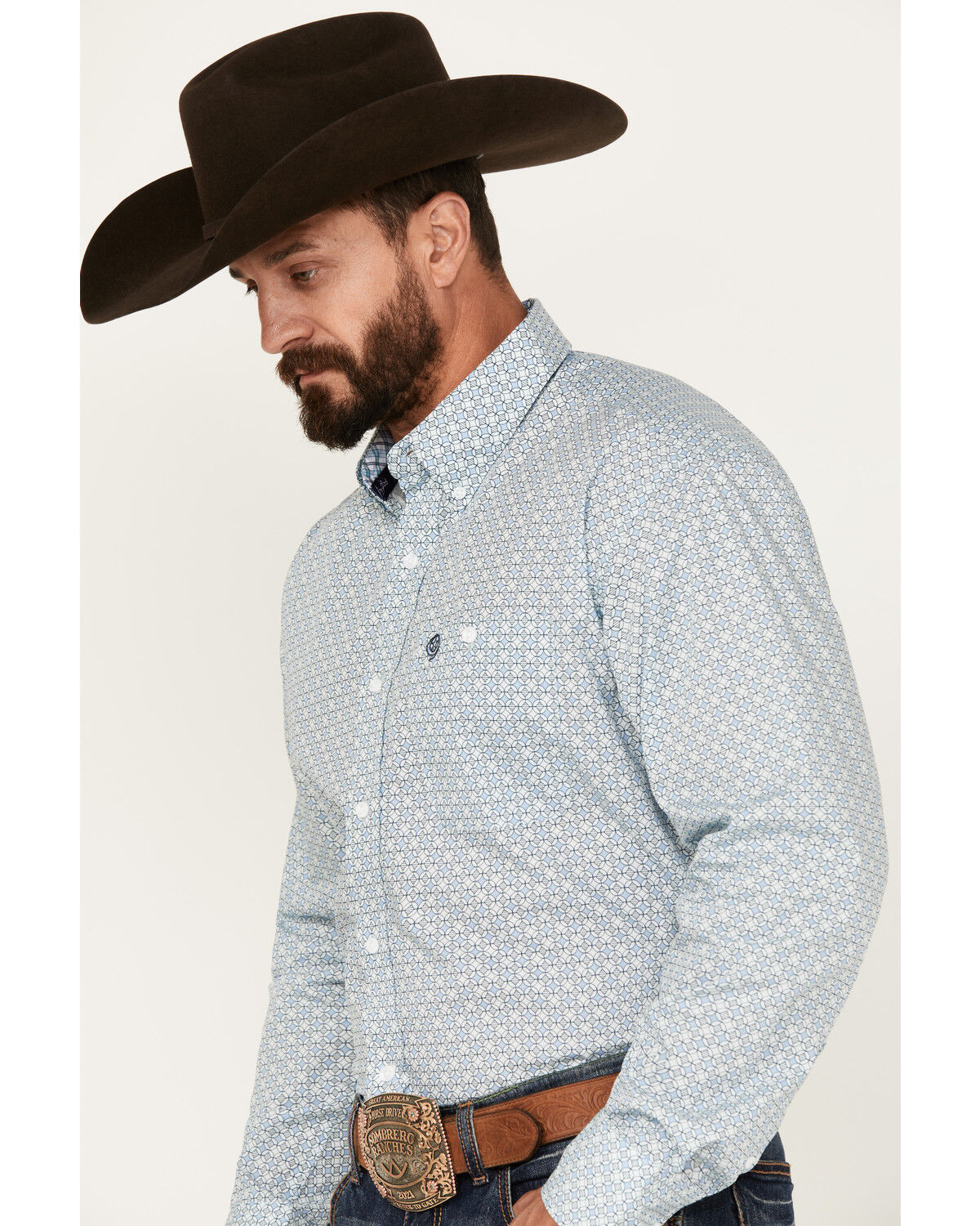 Image #2 - George Strait by Wrangler Men's Geo Print Long Sleeve Button-Down Western Shirt, , hi-res