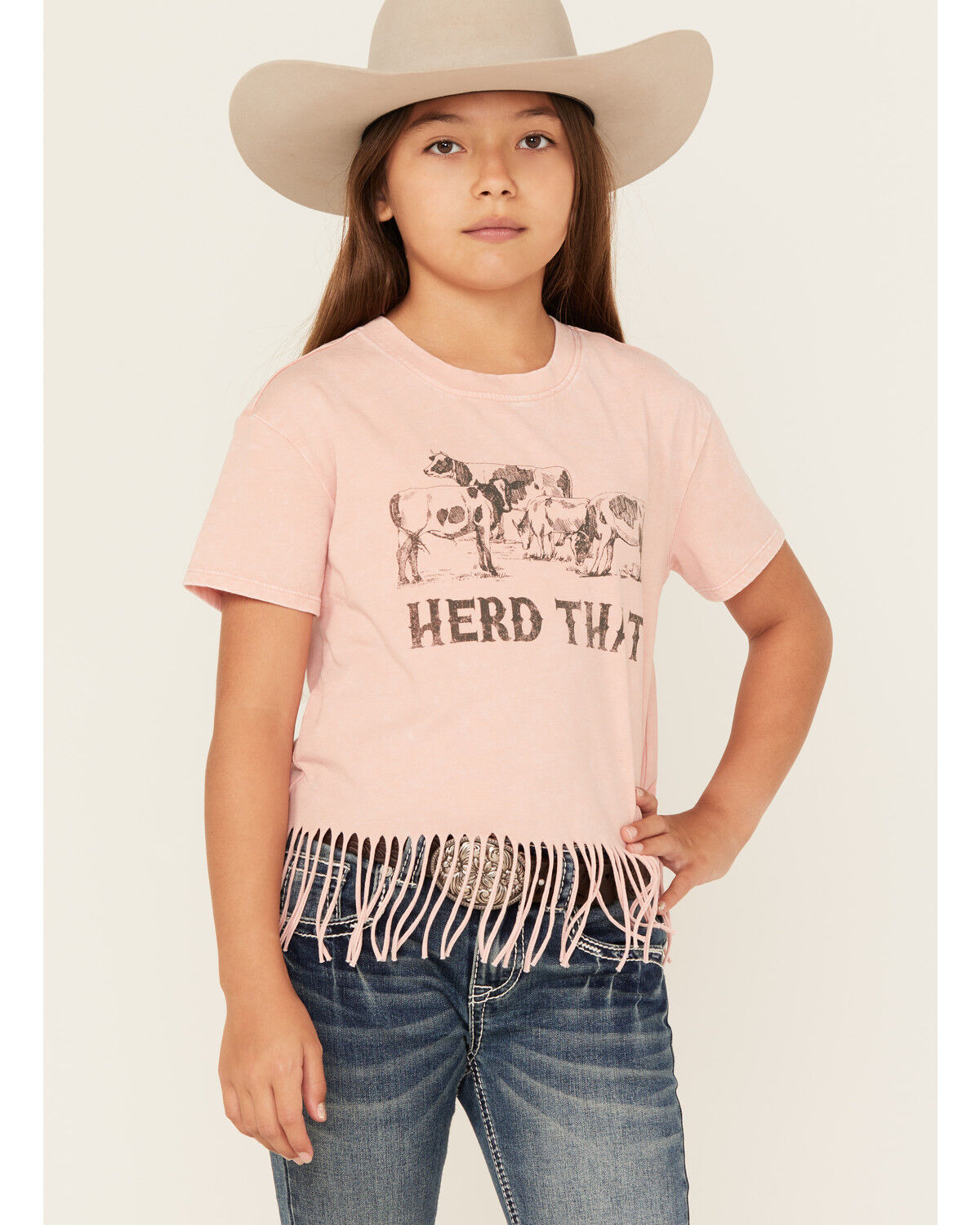 Image #1 - Buttercup Girls' Herd That Fringe Short Sleeve Graphic Tee, Pink, hi-res