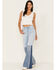 Image #1 - Shyanne Women's Two Tone Seamed Light Wash High Rise Flare Jeans, Dark Wash, hi-res