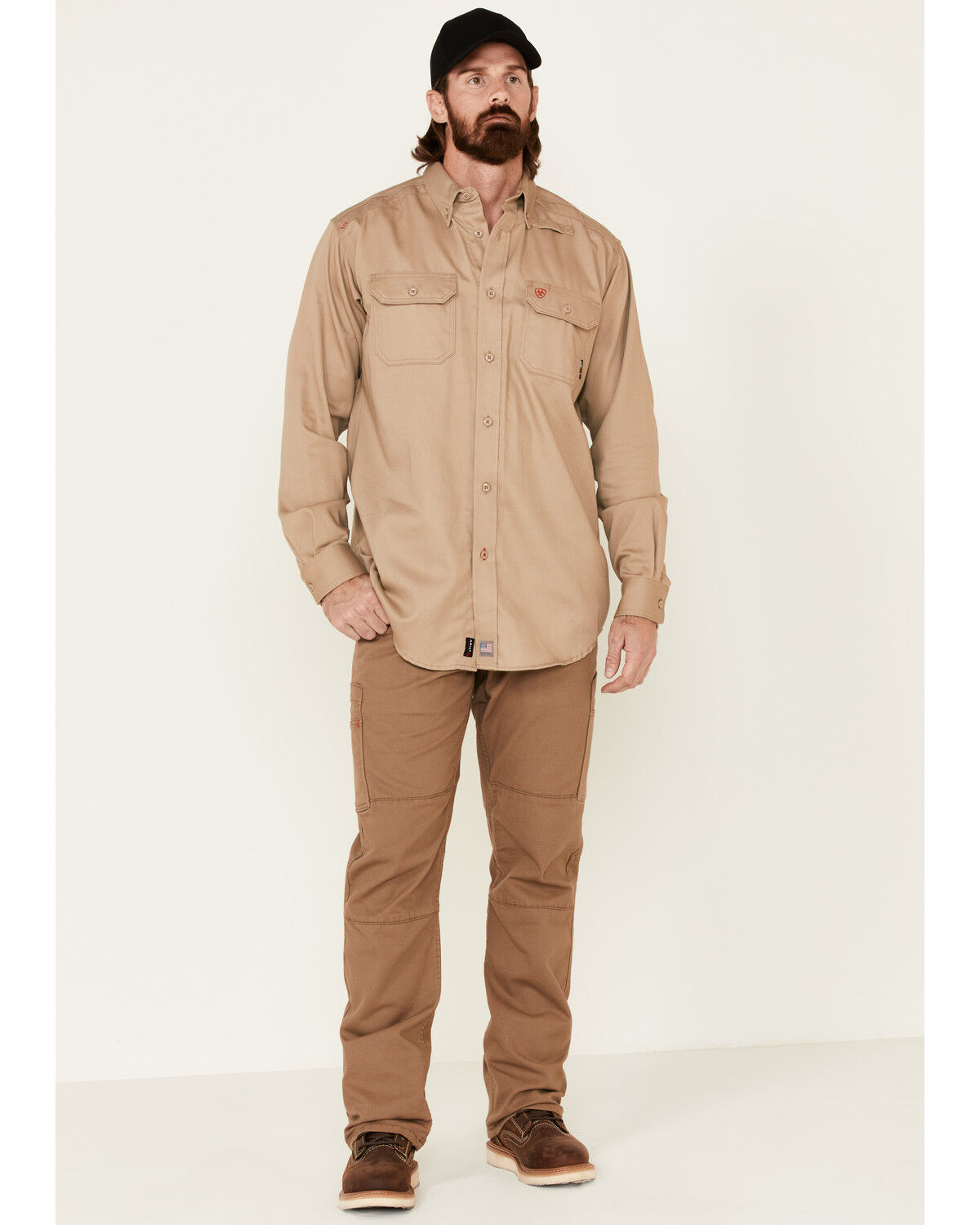 Image #2 - Ariat Men's FR Solid Long Sleeve Button Down Twill Work Shirt - Big, Beige/khaki, hi-res