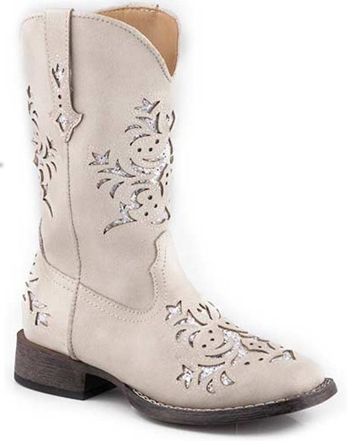 Image #1 - Roper Little Girls' Lola Western Boots - Square Toe, White, hi-res