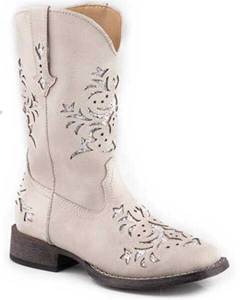 Roper Little Girls' Lola Western Boots - Square Toe, White, hi-res