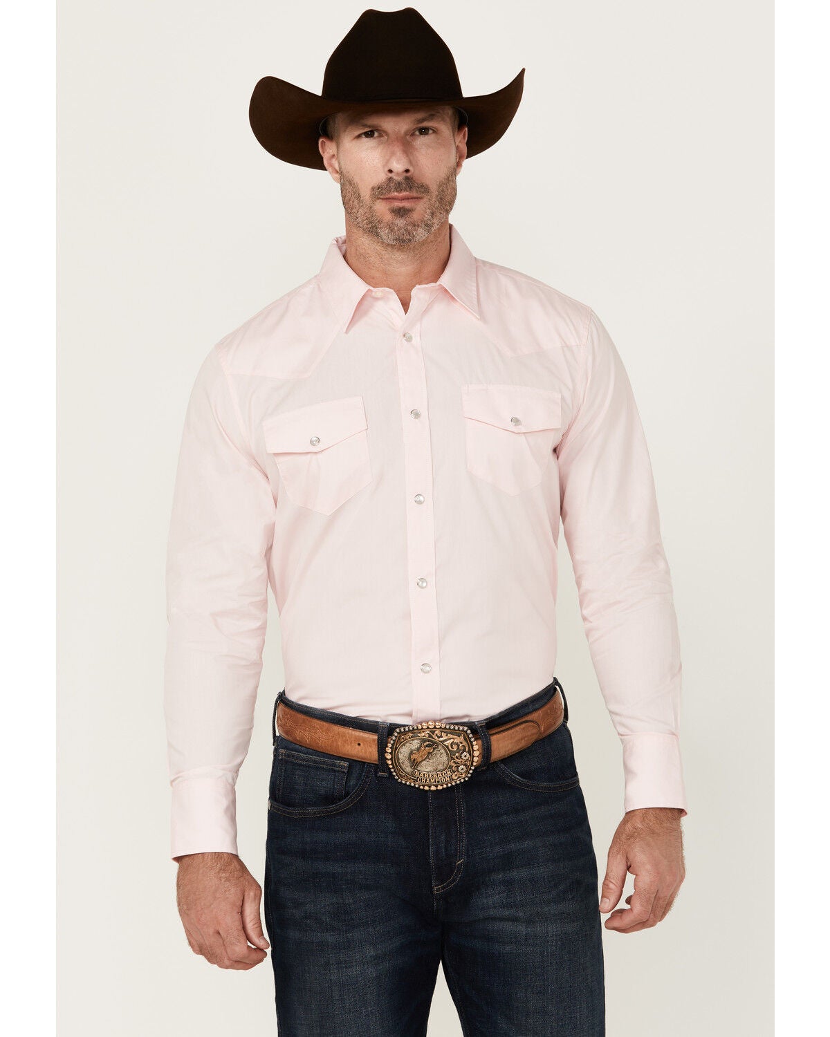 Gibson Trading Co Men's Campfire Solid Long Sleeve Pearl Snap Western Shirt, Pink, hi-res