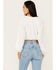 Image #4 - Angie Women's Tie Front Peasant Top , Ivory, hi-res